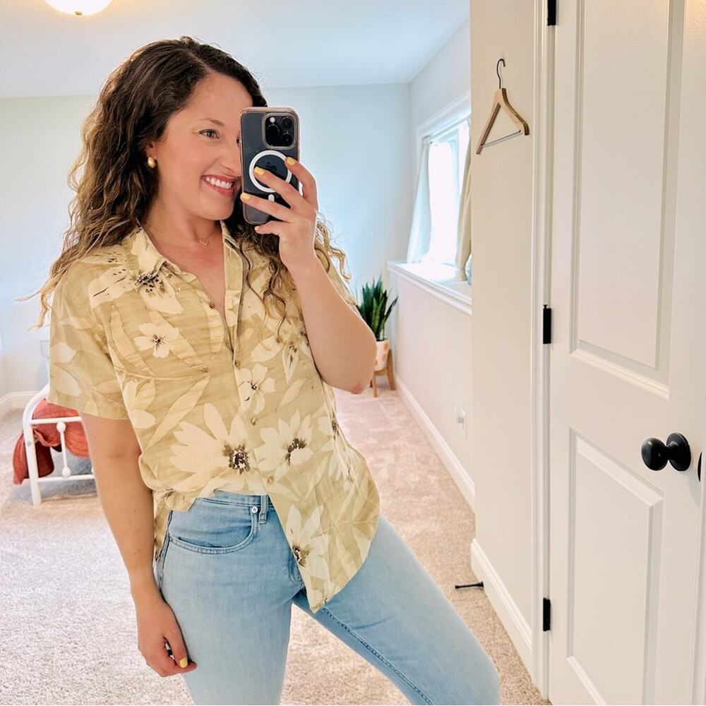Vintage Liz Claiborne Neutral Floral Silk Blouse Large